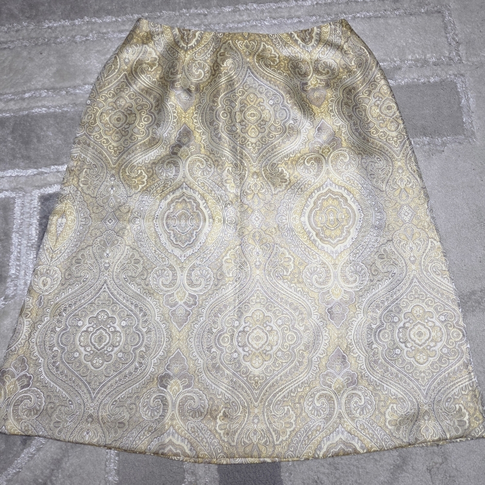 Talbots Gold and Cream Brocade A-Line Skirt